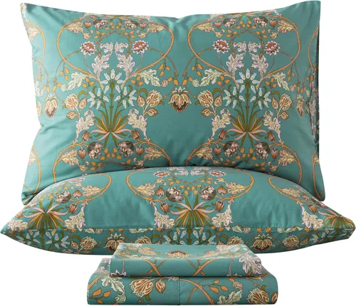 Vista 33 de Zusbest Juego de sábanas florales de 100 % algodón percal, color naranja y amarillo, juego de sábanas suaves y transpirables con diseño botánico