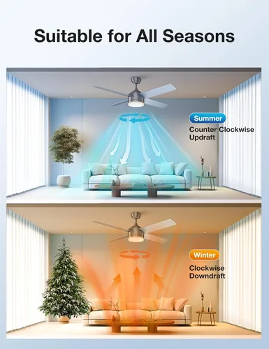 Vista 5 de warmiplanet Ventilador de techo con luz LED y control remoto, motor cepillado, 52 pulgadas (4 cuchillas)