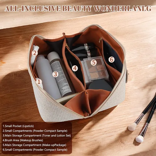 Vista 2 de KEYPOWER Bolsa de cosméticos de lentejuelas con purpurina de gran capacidad, bolsa de maquillaje de viaje, bolsa de aseo portátil brillante