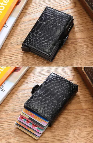 Vista 6 de Ultrafino RFID bloqueo cartera seguro tarjeta de crédito cartera titulares de tarjetas de crédito