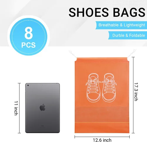 Vista 2 de ASEVAT Paquete de 8 bolsas de zapatos para viajes, bolsa portátil para zapatos de viaje, bolsas de zapatos para almacenamiento, bolsa organizadora