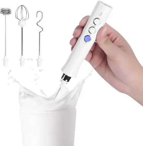 Vista 5 de Mezclador de mano eléctrico portátil USB batidor de huevos eléctrico espumador de leche agitador de café mezclador utensilios de cocina blanco
