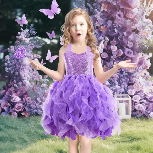 Vista 7 de Vestido tutú para niñas con lentejuelas brillantes de tul de princesa, fiesta de cumpleaños, baile de graduación, vestido deportivo para niñas
