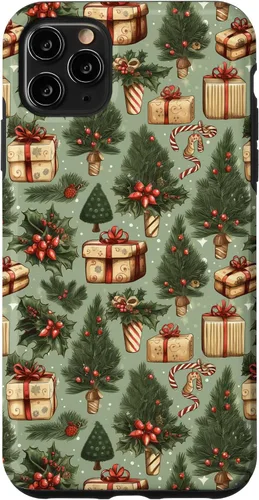 Vista 13 de Vintage Christmas Theme Holiday Trees, Presents, Teal, Bows Case for iPhone 17