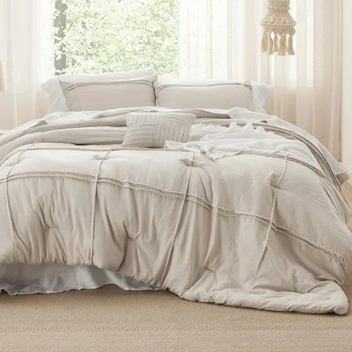 Vista 14 de Bedsure - Juego de edredón individual de 3 piezas, beige bohemio, plisado