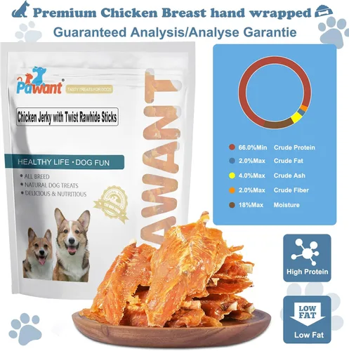 Vista 5 de Pollo Jerky Twist Rawhide Dog Treats Sticks 32oz