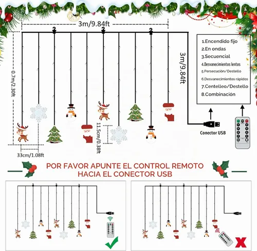 Vista 6 de BLOOMWIN Luces de ventana para decoración de Navidad, luces LED de ventana de Navidad de 9.8 pies, tira de luces de cortina para interiores