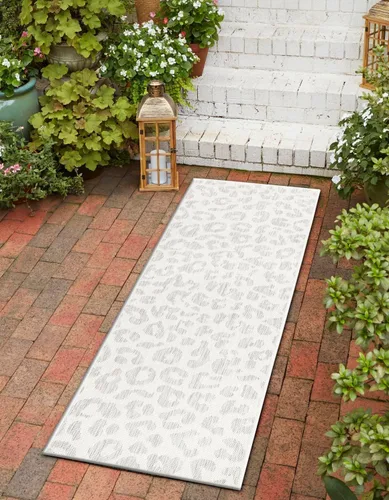 Vista 47 de Unique Loom colección Outdoor Safari Alfombra para exteriores - Leopardo (13' redonda, azul/gris)