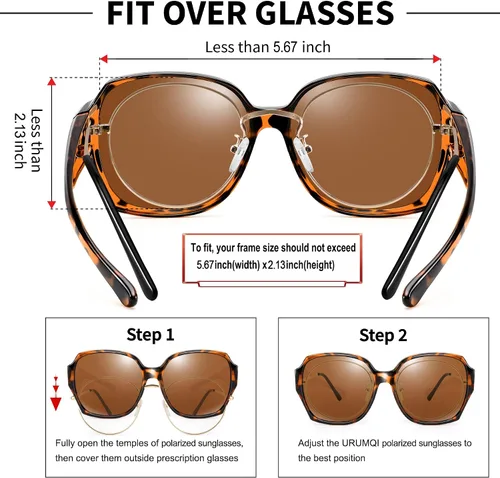 Vista 4 de URUMQI Gafas de sol polarizadas que se ajustan sobre las gafas para mujer, protección UV400, lentes de sol extragrandes