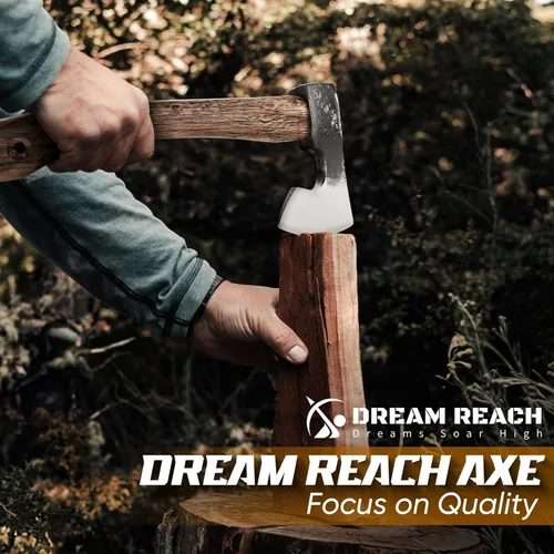 Vista 2 de Dream Reach Hacha con Mango Carbonizado de 14.5" Hacha de Camping con Funda Hacha de Bushcraft con Mango Carbonizado, Ejes de Tallado Forjados a