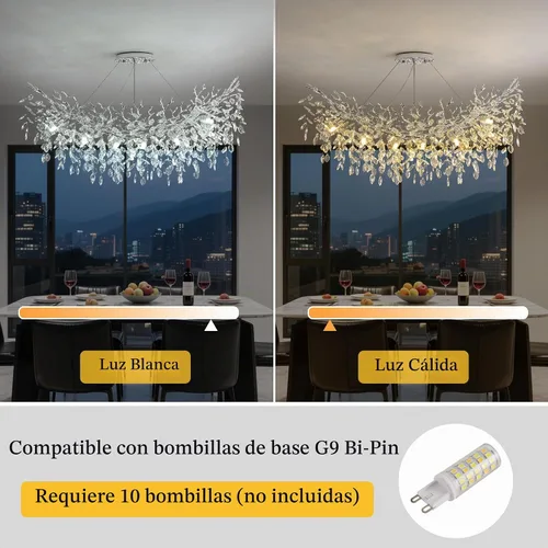 Vista 2 de Candelabro rectangular con ramas de árbol de cristal, L40 pulgadas, Mpdern de lujo cromado lineal Art Deco con forma de gota de lluvia para cocina
