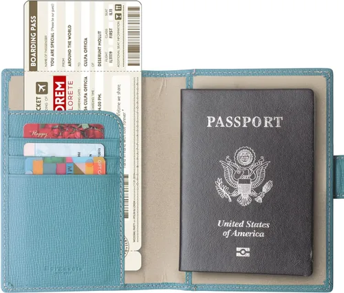 Vista 2 de Portapasaportes de cuero auténtico para pasaporte, con bloqueo Rfid - con compartimento para documentos de identificación