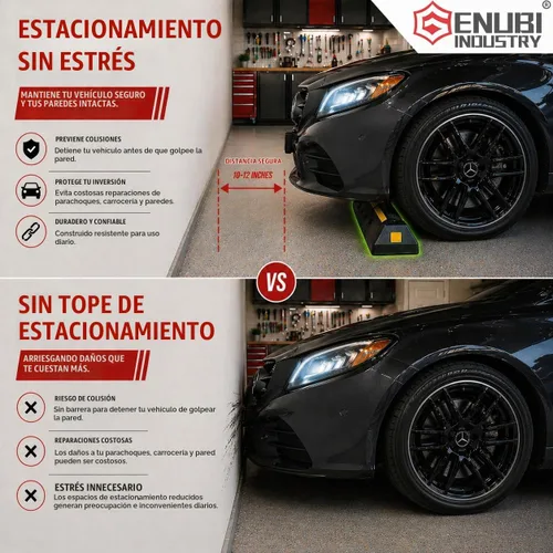 Vista 5 de Tope de estacionamiento para vehículo de garaje, resistente, de goma resistente con rayas reflectantes amarillas para automóvil, camionetas