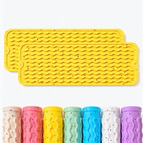 Vista 25 de CAKETIME Paquete de 2 tapetes de secado de platos de silicona multicolor para encimera de cocina, comedor, manteles individuales resistentes al