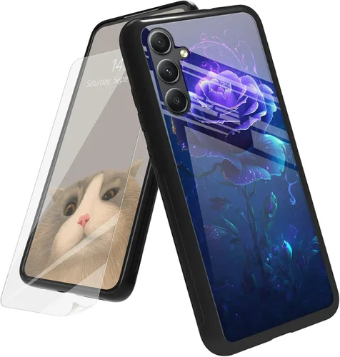 Vista 28 de Funda para Samsung Galaxy A12 5G con protector de pantalla, parte trasera de vidrio templado + TPU de silicona suave que absorbe los golpes