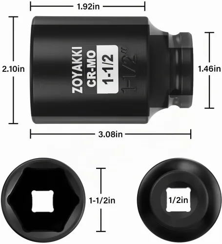 Vista 2 de 1/2" Drive 1-1/2" Deep 6 Pt CR-MO SAE Socket de impacto para tuercas de eje