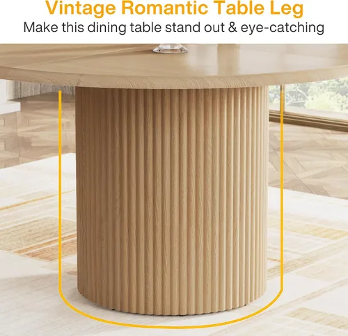Vista 5 de Tribesigns Mesa de comedor redonda de 47" para 4, mesa de cocina estilo granja con base de metal, mesa de cena pequeña moderna para comedor, cocina