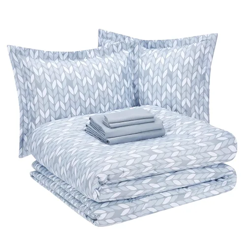 Vista 31 de Amazon Basics - Juego de edredón Twin/Twin XL con sábanas, juego de ropa de cama de 5 piezas, microfibra ligera azul Calvin a rayas, en una bolsa