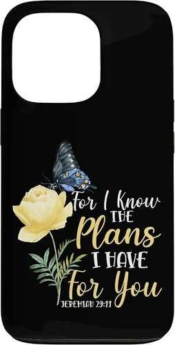 Vista 10 de iPhone 16 Christian Bible Verse Butterfly Rose Flower Jeremiah 29:11 Case