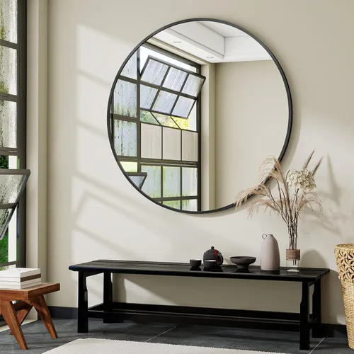Vista 17 de VooBang Gold Round Bathroom Mirror 24", Thin Metal Frame Wall Mirror Dorado