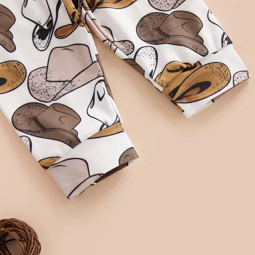 Vista 8 de SAYOO Western Newborn Baby Boys Cowboy Outfit Cow Print Letter Bodysuit Long Leggings Cap 3pcs Infant Boy Country Clothes