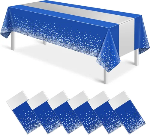 Vista 36 de MASHAN 1 mantel negro y azul para decoración de fiesta, mantel de plástico negro impreso azul, funda rectangular desechable para cumpleaños, boda