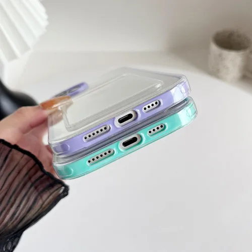 Vista 6 de Caseative Funda para iPhone 14 Plus, tarjetero de color caramelo, transparente, a prueba de golpes, compatible con carga inalámbrica Claro