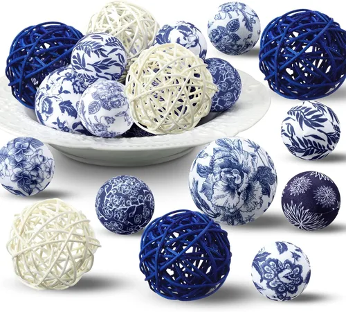 Vista 8 de Halloscume 36 bolas decorativas de tela para cuencos de centro de mesa, 2.4 pulgadas, mimbre de ratán de 1.57 pulgadas, esferas de decoración, bolas