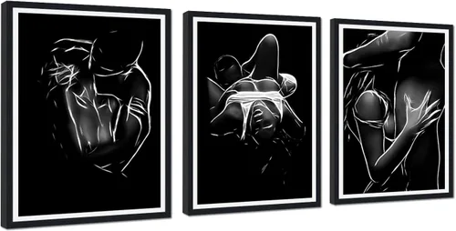 Vista 82 de Novatique 3 piezas de arte de pared sexy en blanco y negro para parejas desnudas, decoración de pared abstracta de amor para mujeres y hombres, arte