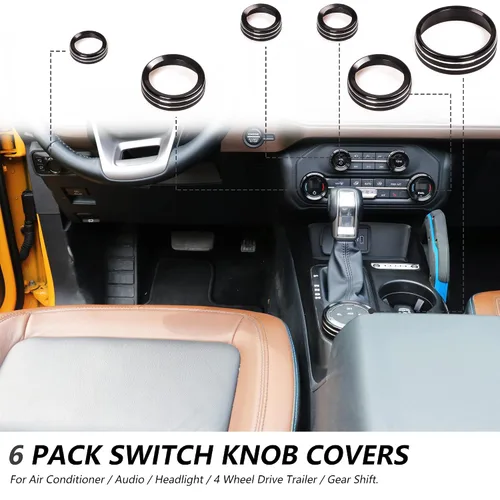 Vista 6 de Cubierta de perilla de interruptor de faros de aire acondicionado para 2021 2022 2023 2024 2025 Nuevo Ford Bronco 2/4 Puerta Interior Accesorios