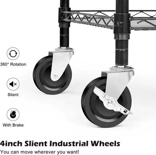 Vista 5 de WDT - Carrito rodante utilitario de capacidad 990 libras de alta resistencia, carritos rodantes NSF con ruedas, carrito de metal de grado comercial