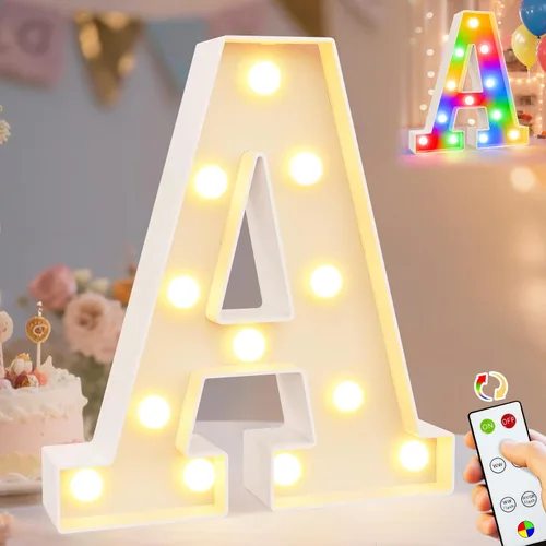Vista 77 de Pooqla Letras con luces LED de marquesina, letras decorativas iluminadas en blanco cálido y blanco frío, letras del alfabeto iluminadas para niños