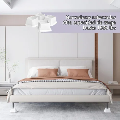 Vista 5 de Elevadores de cama de 1 pulgada, resistentes, paquete de 4 elevadores de muebles de cama, elevadores de 1,500 libras para sofá y mesa, color blanco