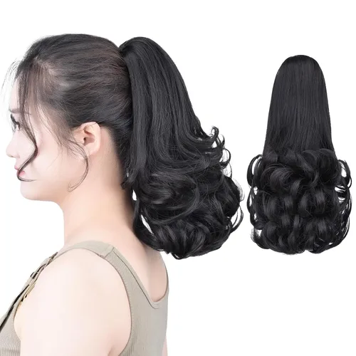 Vista 35 de SYXLCYGG Auburn Clip Cola de caballo Clip Cola de caballo Extensión de cola de caballo ondulado 10 pulgadas 3.5 oz pelo sintético falso pieza
