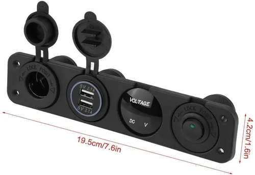 Vista 8 de 12 24V LED Dual USB Voltímetro Encendedor de cigarros Toma de corriente Interruptor de panel de 4 agujeros, toma de corriente dual USB, voltímetro