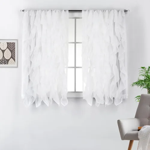 Vista 3 de DiamondHome - Cenefa de cortina decorativa transparente con volantes verticales para ventana (beige, 1 cenefa de 50 x 16 pulgadas)