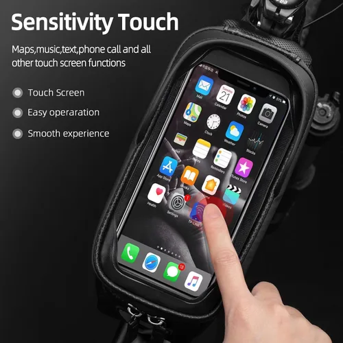 Vista 4 de ROCKBROS - Estuche para bicicleta, para parte frontal del marco, impermeable, funda rígida para celular, compatible con iPhone 11/12 Pro XR XS Max 7