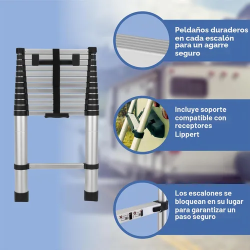 Vista 2 de RecPro Escalera telescópica RV de 12.5 pies compatible con unidades preparadas Lippert On-The-Go