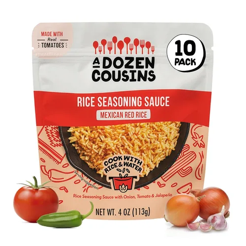 Vista 9 de Paquetes de salsa de condimento de arroz A Dozen Cousins, sazona y prepara tus propios platos de arroz, paquete variado de 6 unidades, Arroz Con