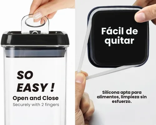 Vista 7 de Felli Flip Tite Contenedor de almacenamiento de alimentos con tapa de 4 pulgadas, rectángulo, anillo hermético con cierre abatible, juego de Negro