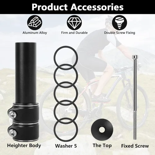 Vista 2 de Elevador de potencia de bicicleta ajustable, extensor de manillar de bicicleta que aumenta la altura del manillar hasta 5.3 pulgadas para la mayoría
