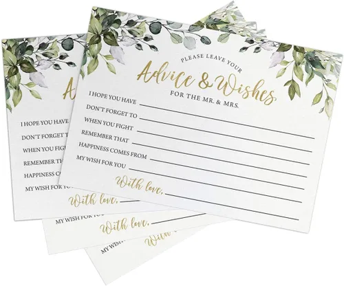 Vista 2 de Printed Party Consejos y deseos de boda, Greenery Bridal Shower, 50 tarjetas