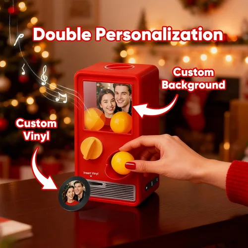 Vista 2 de Máquina de música Gachapon personalizada, mini reproductor de vinilo personalizado de canciones de Spotify y fotos, caja de música interactiva retro