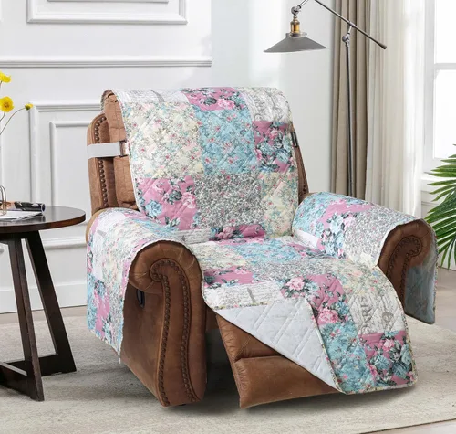 Vista 19 de Brilliant Sunshine Blue Plaids & Stripes - Funda para sillón de sofá, asiento de 23 pulgadas Patchwork Design, Non Slip Sofa Cover, Quilted