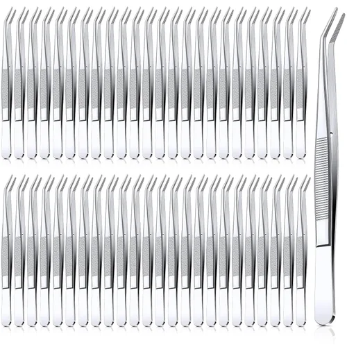 Vista 13 de Honoson 4 pinzas de acero inoxidable para manualidades con punta dentada curvada, pinzas multiusos para máquina de coser, pinzas a granel (plateado)