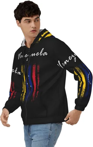 Vista 4 de Sudadera con capucha con cremallera de la bandera de Venezuela para hombre, ligera, novedosa sudadera con capucha