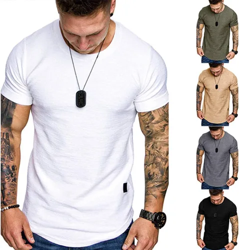 Vista 5 de Camiseta deportiva de algodón para hombre, gimnasio y entrenamiento.
