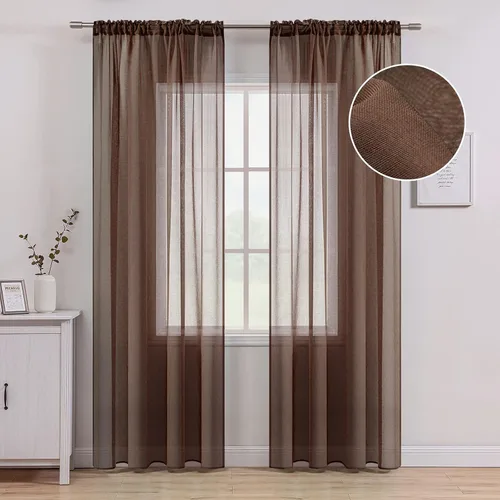 Vista 20 de MIULEE Cortinas semitransparentes 24 pulgadas de largo 2 paneles para ventana de cocina sobre el fregadero, cortinas cortas pequeñas de café