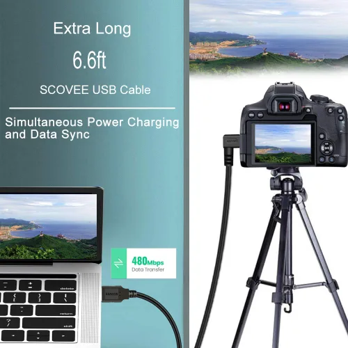 Vista 7 de Cable mini USB de 90 grados, paquete de 2 unidades de 6 pies para Garmin Nuvi para Canon PowerShot/Rebel/EOS/DSLR/ELPH, Dash Cam, SatNav