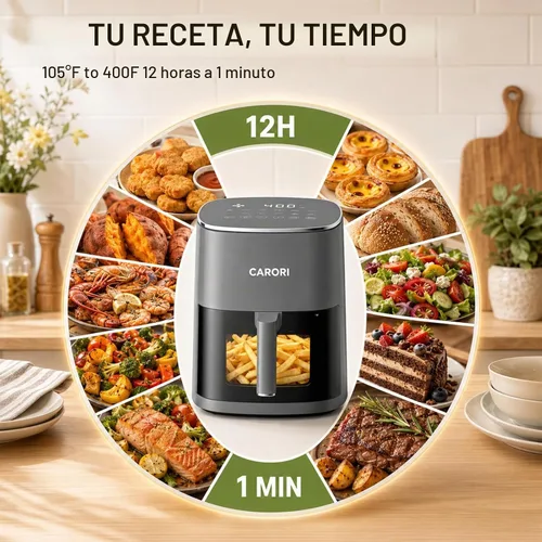Vista 6 de CARORI Freidora de aire de 6 cuartos de galón con ventana de visión, 12 preajustes, 1700 W, 400 °F máximo, cesta antiadherente grande apta
